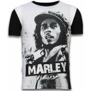 T-shirt Korte Mouw Local Fanatic Bob Marley Black And White Digital