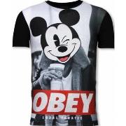 T-shirt Korte Mouw Local Fanatic Obey Mouse Digital Rhinestone