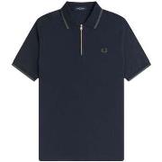 Polo Shirt Korte Mouw Fred Perry Crepe Pique Zip Neck Polo Shirt Navy