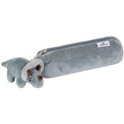 Cartable Oberthur Trousse - Velours Gris - Peluche dinosaure