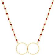 Collier Orusbijoux Collier Argent Doré Double Rond Et Pierre Rouge