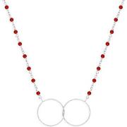 Collier Orusbijoux Collier Argent Rhodié Double Rond Et Pierre Rouge