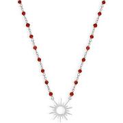 Collier Orusbijoux Collier Argent Soleil Rhodié Et Pierre Onyx Rouge