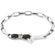 Bracelets Anchor &amp; Crew Bracelet Ancre Frigate Argenté Et Cuir Pla...