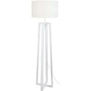 Lampadaires Tosel Lampadaire colonne bois blanc et écru