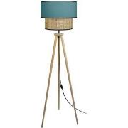 Lampadaires Tosel Lampadaire trépied bois foncé et bleu