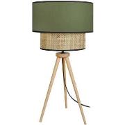 Lampes de bureau Tosel Lampe a poser trépied bois foncé et vert kaki