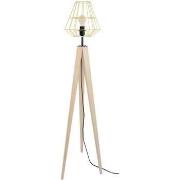 Lampadaires Tosel Lampadaire trépied bois naturel et jaune pastel