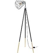 Lampadaires Tosel Lampadaire trépied bois naturel aluminium et noir