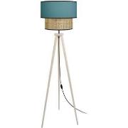 Lampadaires Tosel Lampadaire trépied bois naturel et bleu