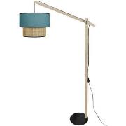 Lampadaires Tosel Lampadaire droit bois naturel et bleu