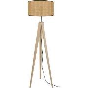 Lampadaires Tosel Lampadaire trépied bois naturel et crème paille