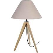 Lampes de bureau Tosel Lampe de chevet trépied bois naturel et taupe