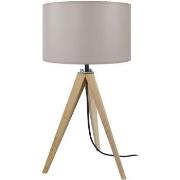 Lampes de bureau Tosel Lampe de chevet trépied bois naturel et taupe