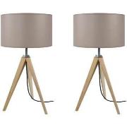 Lampes de bureau Tosel Lampe de chevet trépied bois naturel et taupe