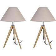 Lampes de bureau Tosel Lampe de chevet trépied bois naturel et taupe
