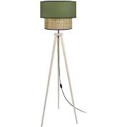 Lampadaires Tosel Lampadaire trépied bois naturel et vert kaki