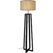 Lampadaires Tosel Lampadaire colonne bois noir et paille