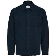 Chemise Selected Noos Linen Overshirt - Sky Captain