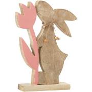 statuettes et figurines Jolipa Figurine Lapin et tulipe en bois de ros...