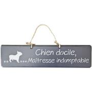 Tableaux, toiles Qualiart Plaque décorative en bois gris - Chien docil...