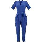 Pantalon Georgedé Combinaison Olga Ceinturée en Jersey Bleu Royal