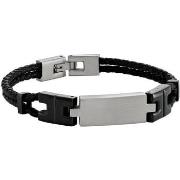 Bracelets Jourdan Bracelet homme Thasos acier cuir noir