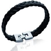 Bracelets Brillaxis Bracelet homme en cuir noir tressé