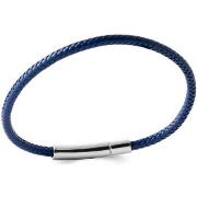 Bracelets Brillaxis Bracelet cuir bleu et acier