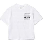 T-shirt Lacoste T-SHIRT LIVE AMPLE A COL ROND EN COTON BLANC IMPRIMÉ