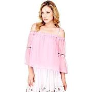 Debardeur Guess Top Femme Ls Courtney Encolure Bateau Rose