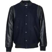 Blouson Harrington Veste en laine marine et cuir