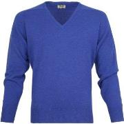 Sweat-shirt William Lockie Pull Laine d'Agneau Col-V Bleu Royal Persan