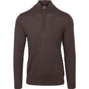 Sweat-shirt Profuomo Pullover Half Zip Laine Merino Marron Foncé