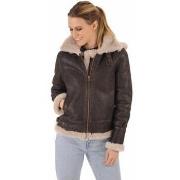 Blouson La Canadienne Bombardier mouton à capuche marron-036507