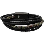 Bracelets Sixtystones Bracelet Cuir Noir Lisse Tressé Avec -Large-20cm