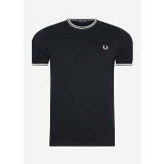 T-shirt Fred Perry T-shirt à double boutonnage - noir