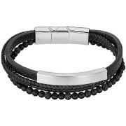 Bracelets Lotus Bracelet Homme Style multi rang acier et cuir noir