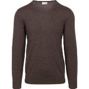 Sweat-shirt Profuomo Pull-over Col-V Laine Merinos Marron Foncé