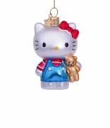 Vondels Kerstversiering Ornament glass Hello Kitty bear H9cm box Blauw