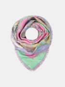 Mucho Gusto Zijden sjaal st. tropez xs franjes groen met roze patchwor...