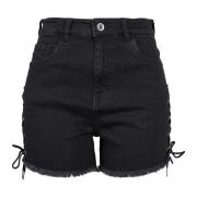 Urban Classics Dames denim lace up hoge taille shorts