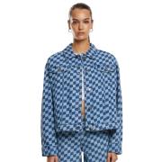 Urban Classics Dames 80s laser check oversized denim jassen