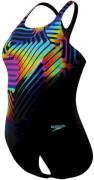 Speedo eco+ dig printed medalist bla/yel badpak sport dames