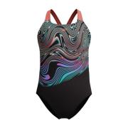 Speedo eco+ print placem powerb bla/red wedstrijd badpak meisjes -