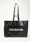 Cole Buxton Shopper van leer met crocostructuur en logo