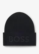 BOSS Afox ribgebreide muts in wolblend met logo