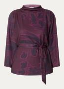 Claudia Sträter Top van jersey met bloemenprint en strikceintuur