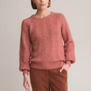 Trui met ronde hals, kabeltricot, mixed mohair