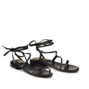 Metallic sandalen, enkellint en platte hak